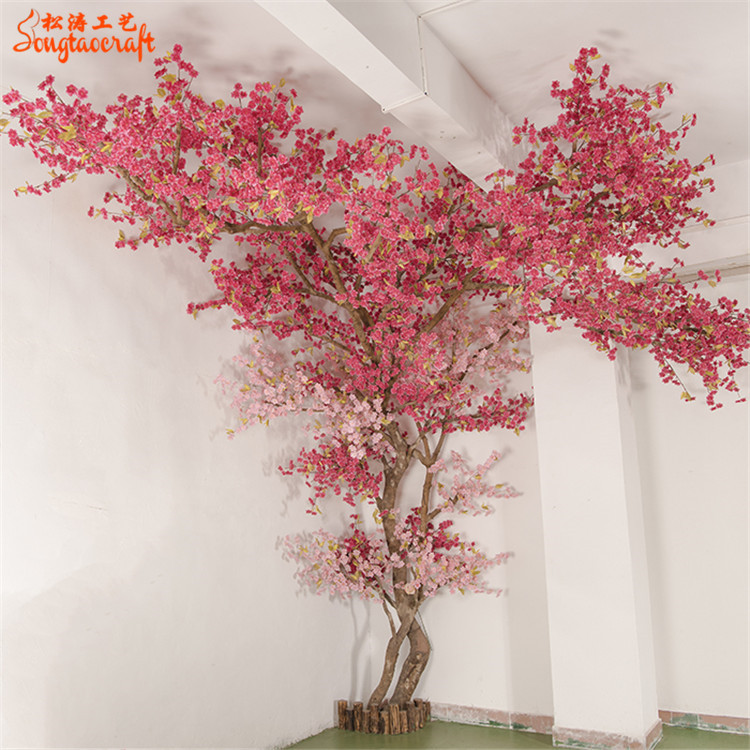 辦公室墻角仿真桃花樹